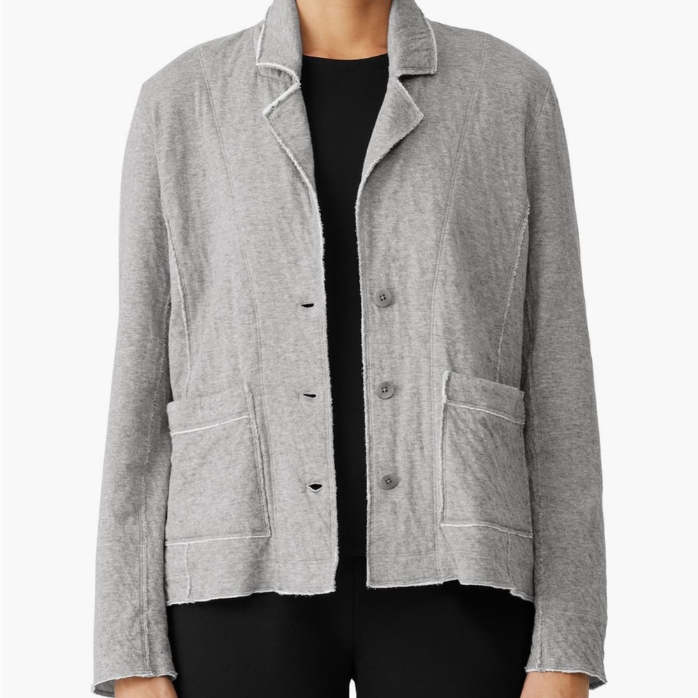 Eileen Fisher Heather Gray Relaxed Button-Front Blazer
